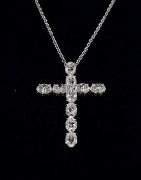 CARTIER PLATINUM 7.18CT OVAL DIAMOND CROSS PENDANT NECKLACE G-VS RET$90,000