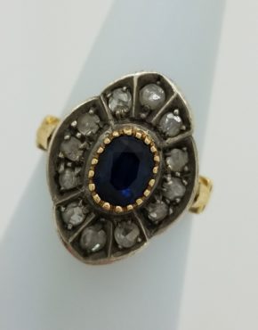 Vintage Estate Antique Sapphire and Diamonds Ring 14k Yellow gold