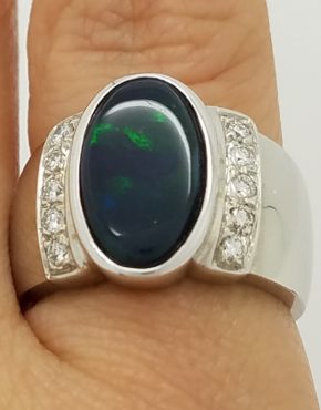 Opal Ring with diamonds 18k white gold