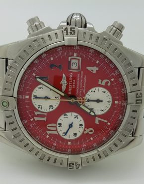 BREITLING CHRONOMAT EVOLUTION RED DIAL STAINLESS STEEL A13356 44MM AUTOMATIC WATCH