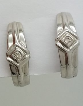 MINI DIAMOND HUGGIE EARRINGS 14K WHITE GOLD