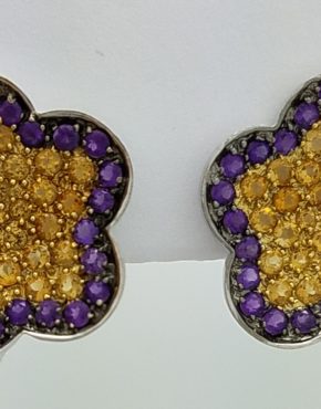 Citrine and Amethyst Floral Earrings 18k White Gold