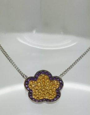18K WHITE GOLD AMETHYST & CITRINE DIAMOND NECKLACE