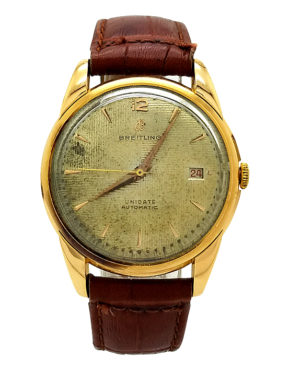 VINTAGE 18K YELLOW GOLD BREITLING UNIDATE AUTOMATIC WATCH