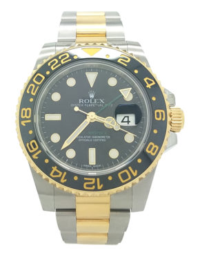 Rolex GMT Master II Stainless Steel & 18k Yellow Gold Ceramic Bezel 40mm Watch 116713LN