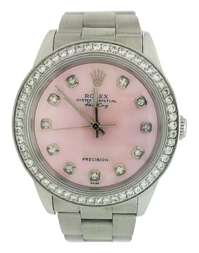 Rolex Ladies Air-King Oyster Stainless Steel Pink Mop Diamond Dial 34mm Watch 14010
