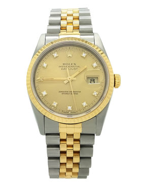 Rolex Datejust 18K Yellow Gold & Stainless Steel 16233 Champagne Diamond Dial 36mm Watch