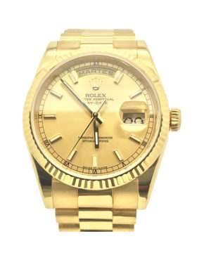 BEZEL-ENGRAVED ROLEX DAY-DATE PRESIDENT 118238 CHAMPAGNE 18K YELLOW GOLD 36MM MENS WATCH