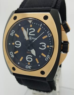 Bell & Ross Marine Br02-20 & 18k Rose Gold 44MM Black Nylon Strap Automatic Men Watch
